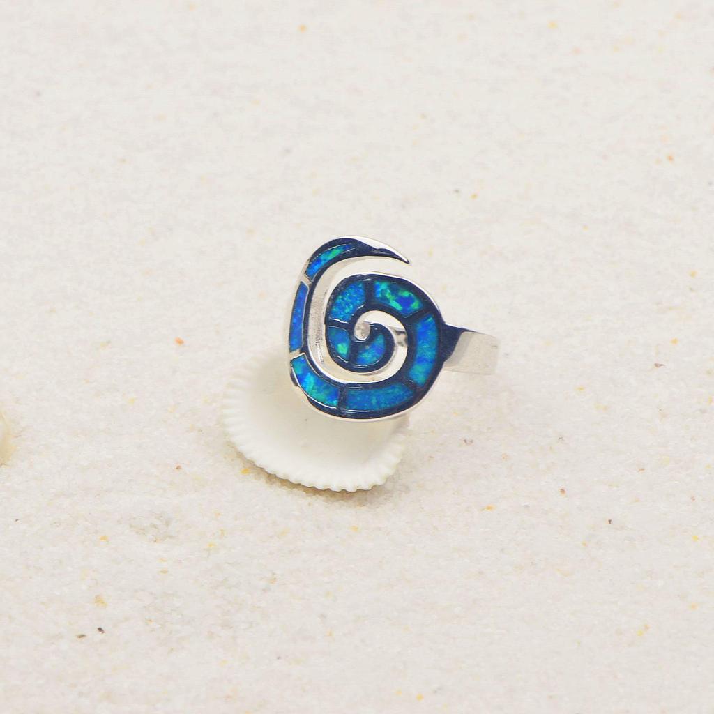 Opal Blue Swirl Ring - Cross-Border Exclusive