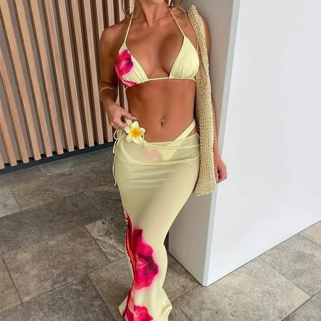 2025 Europäischer & Amerikanischer Print Rückenfreier Neckholder Bikini - Sexy Split Urlaubsbademode für Damen