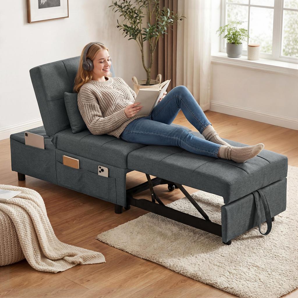 4-in-1 Multifunctional Sleeper Sofa, Foldable Sleeper Chair with Adjustable Backrest and Cushion