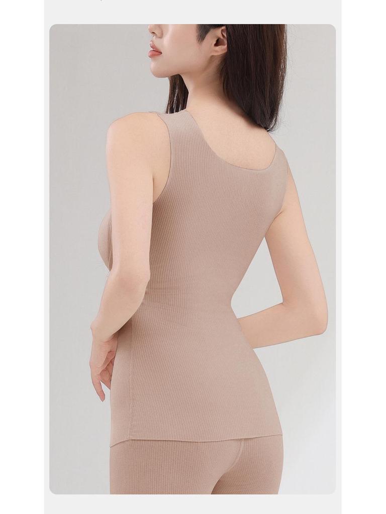 Lace Tila Cashmere Silk Vest: Brushed, Heat-Retaining Warm Fleece with Chest Pads for Women – Perfect for Autumn and Winter