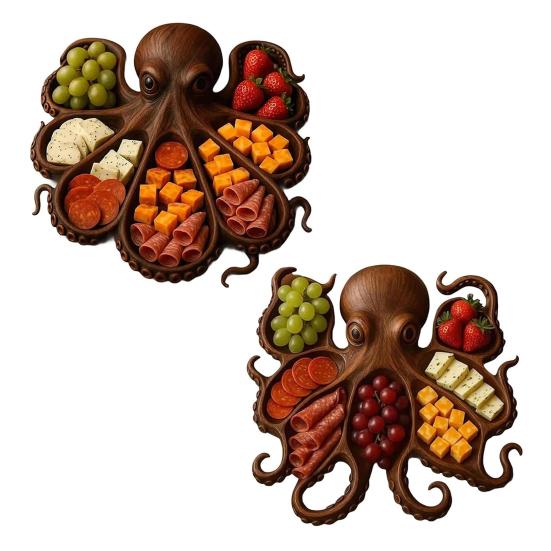 Wooden Serving Tray Large Octopus Shape Bread Fruit Platter Charcuterie Board Cheese Platter Food Dish for Kitchen