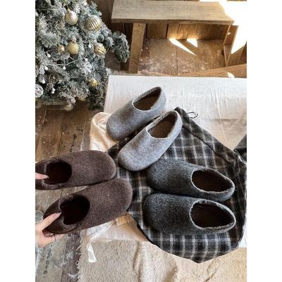 Year Round Head Flat-soled Birkenstocks Shoes Woolen Plush Warm Cotton Shoes Lazy Thick-soled Fluffy Shoes