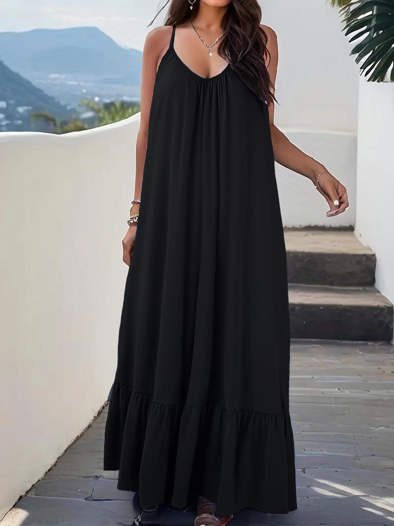 2026 Elegant Sexy Sleeveless Spaghetti Strap Solid Color Dress