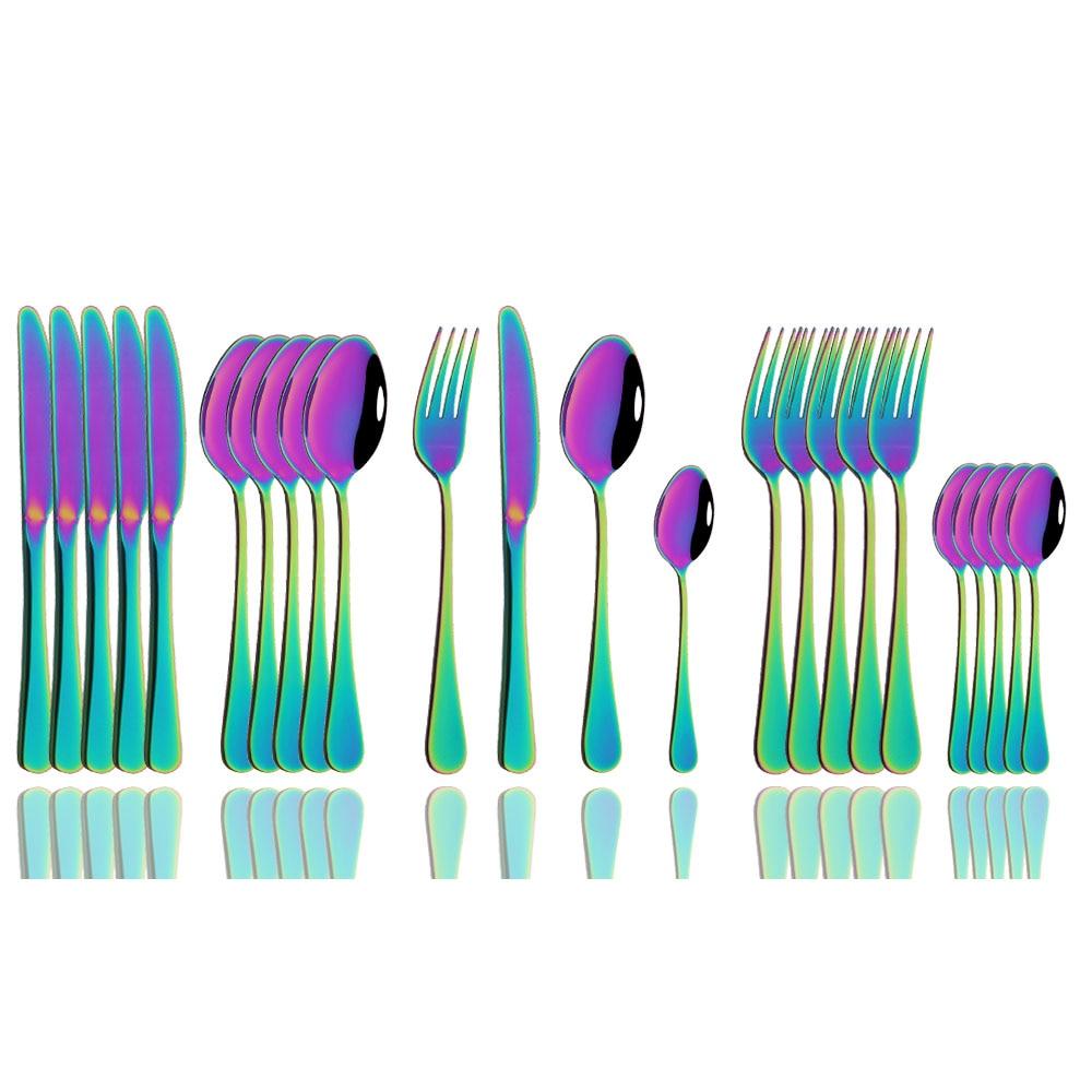 24Pcs Mirror Polished Blue Cutlery Set Stainless Steel Dinnerware Set Knife Fork Coffee Spoon Tableware Set Kitchen Dinner Silverware Set