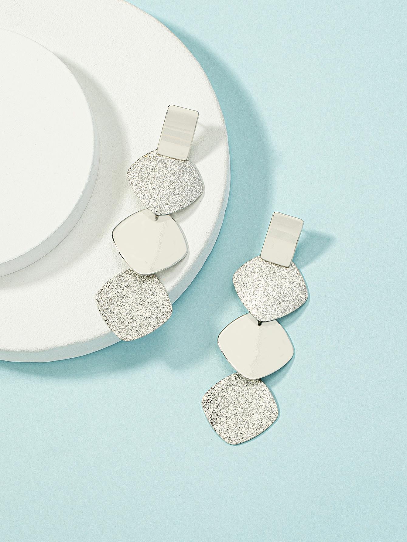 Циндао Популярные Ювелирные Изделия Многослойные Трехмерные Полные Преувеличения, Увеличенные Панк Металлические Ромбовидные Серьги серебряный