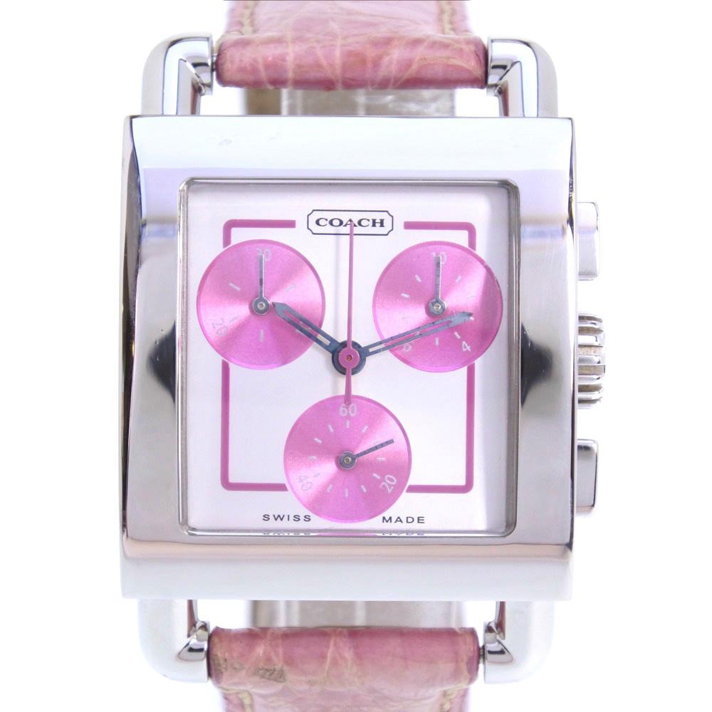 

COACH Chronograph Watches 0253 Silver/pink pinkDial Stainless Steel/leather Quartz Chronograph Women Used