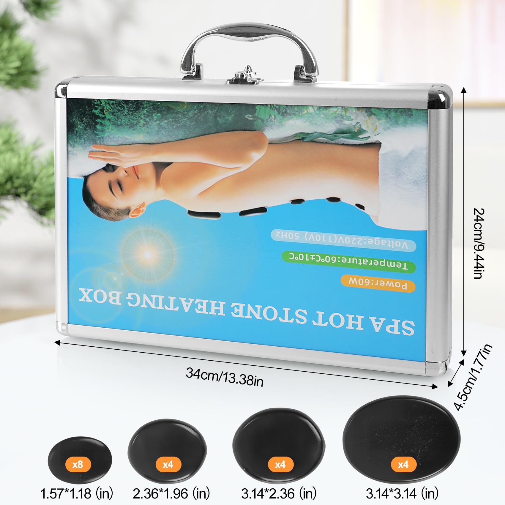 

Набор из 20 горячих камней с сумкой | Базальтовые спа-камни 50-70°C для снятия боли | Для профессионального и домашнего использования чёрный