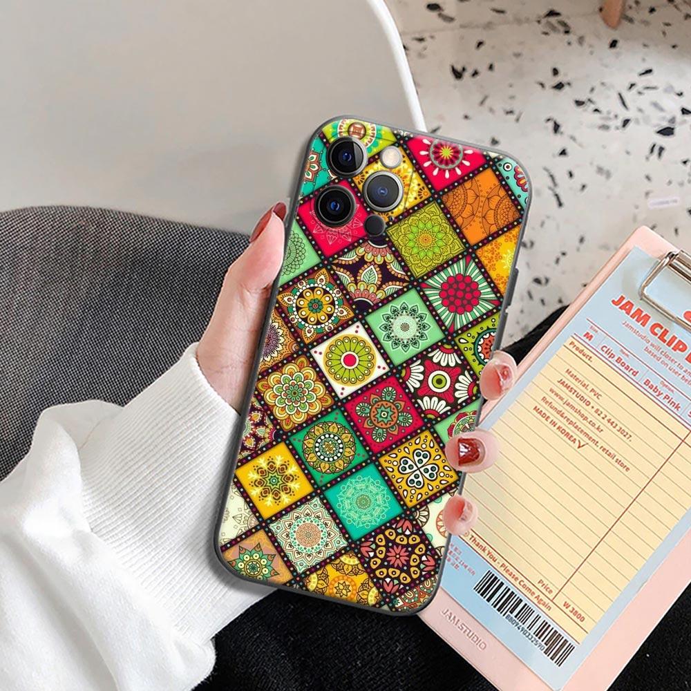 Retro Bohemian European Color Pattern Phone Case for iPhone 14 15 Pro 7 8 Plus SE 2022 11 12 13 Pro Xs Max Mini Cases Soft Cover