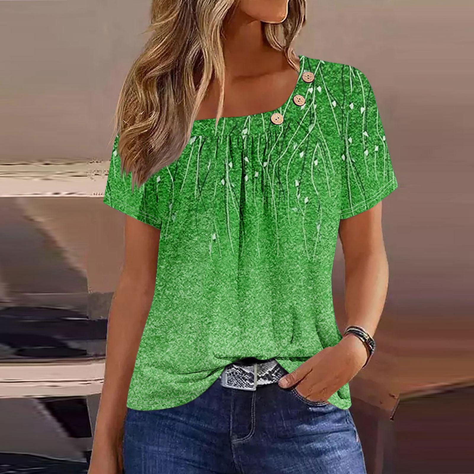 

Літні жіночі топи з принтом для жінок, зручні жіночі футболки з круглим коміром і короткими рукавами XXXL зелений