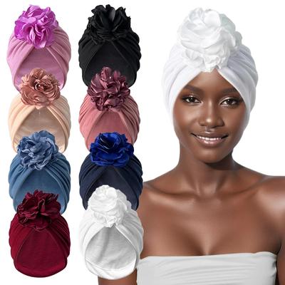 Women Turban Hat Muslim Hijab Bonnet Indian Cap Head Wrap Big Flower Elastic Hair Bands Hat Beanie Ladies Girls Hair Accessories