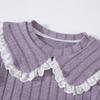 Girls' Autumn and Winter Knitted High Neck Lace Edge Patchwork Top+contrasting Pants Set, A Must-have for Casual and Versatile Outdoor Wear