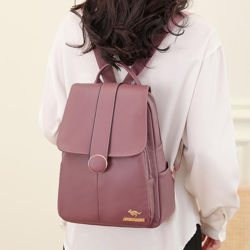 Women's Soft Leather Large Capacity Solid Color Bag Backpack Shoulder Bag