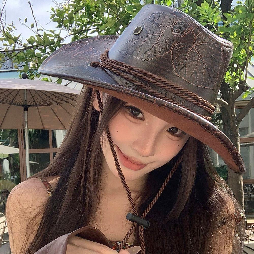 Ethnic Style Cowgirl Jazz Hat Roll Brim Knight Hat Cool Visor Cap  Girls