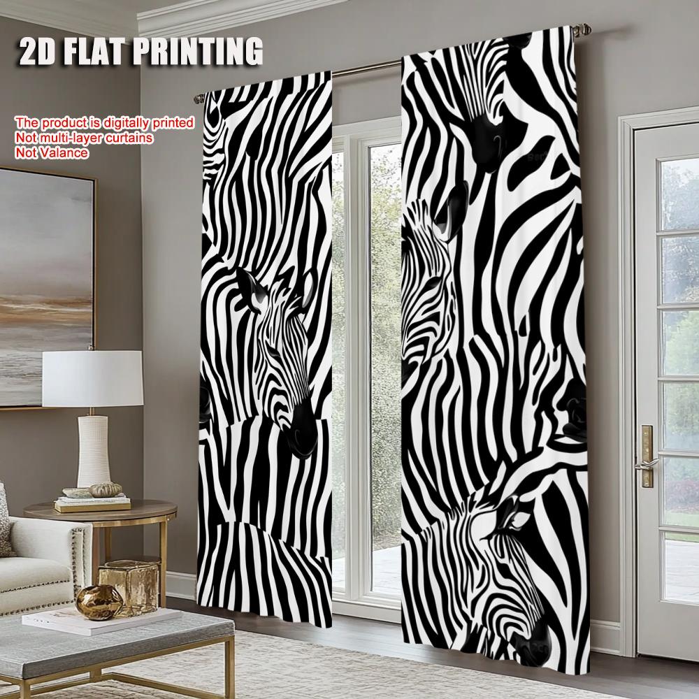 2Pc,  Window Curtains Black And White Stripe Blackout  Polyester Party Decorations Perfect For Holiday Parties
