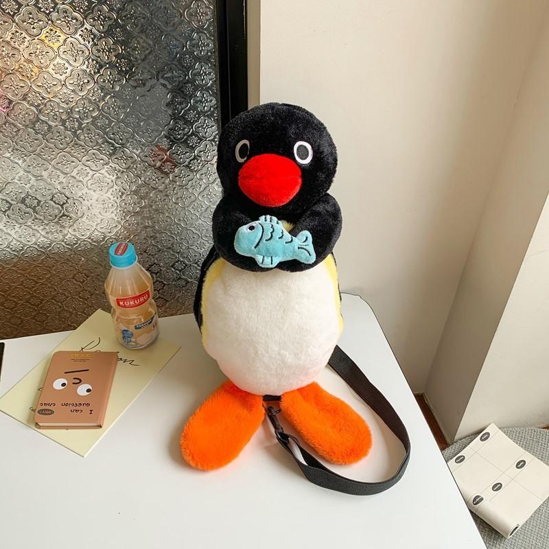 Cartoon Penguin Plush Backpack For Girls Kids Soft Toy School Bag With Zipper Closure And Inner Pocket