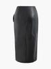 Elegant High-Waisted PU Leather Glossy Slit Skirt with Bow for Women