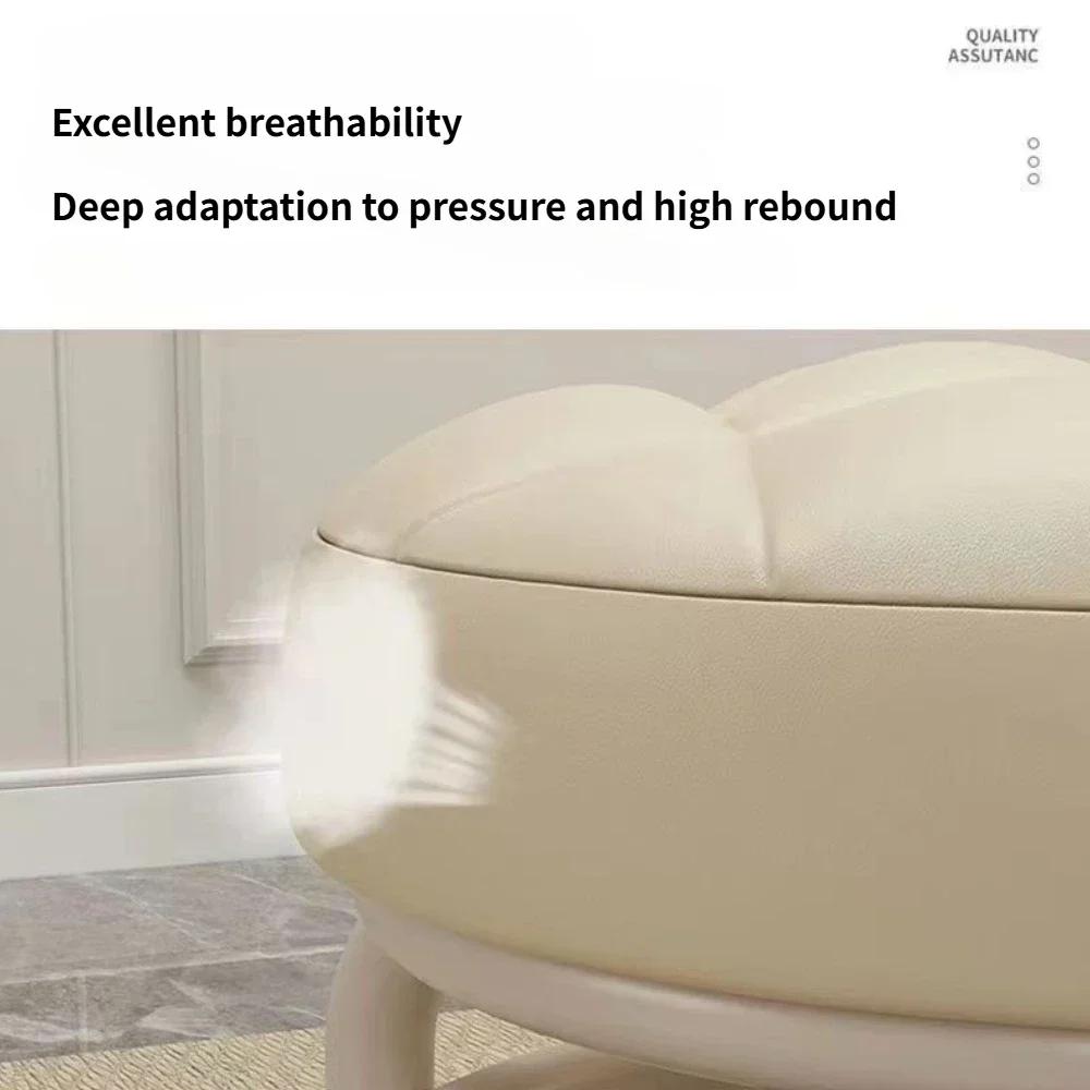 Low Stool with Pulley Waterproof Leather Soft Stool Portable Circular Stool Thickening Sponge Chairs Home Shoe Changing Chair