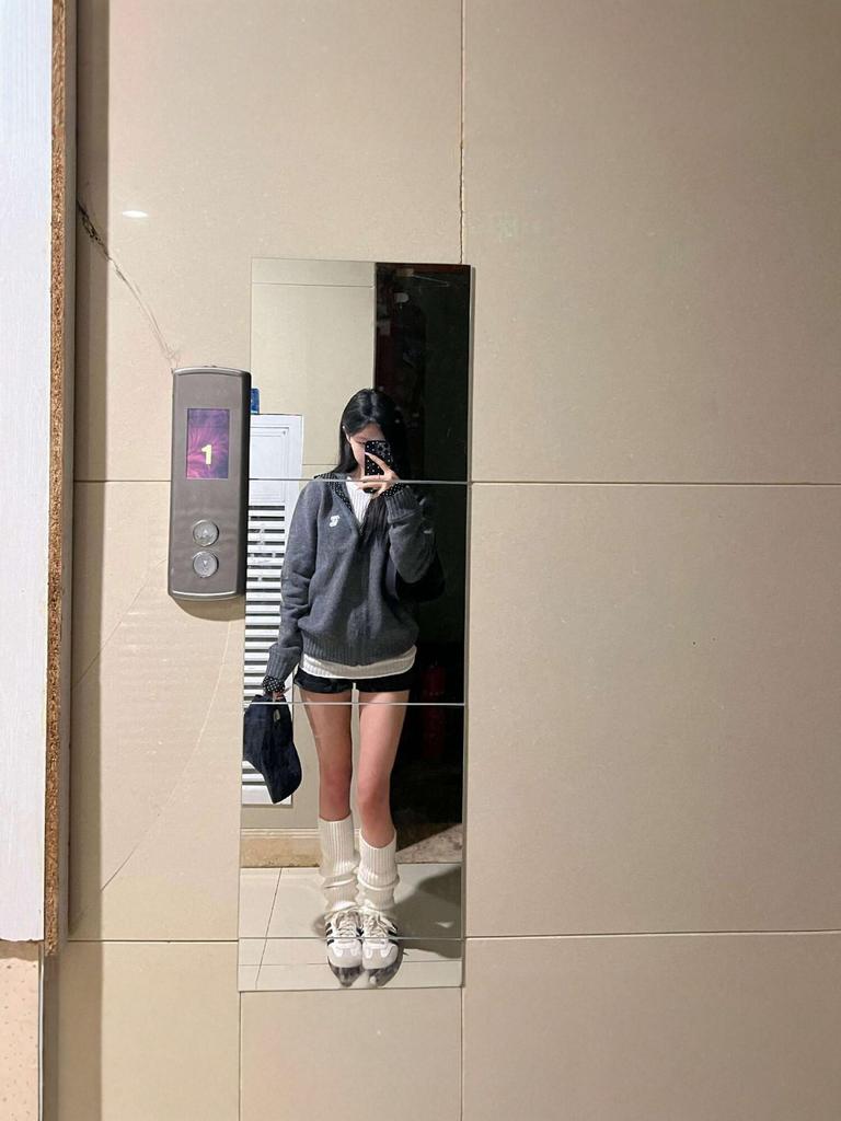 Korean Style Grey Polka Dot Hooded Knit Cardigan for Women - Autumn Winter Loose Fit Sweater Top