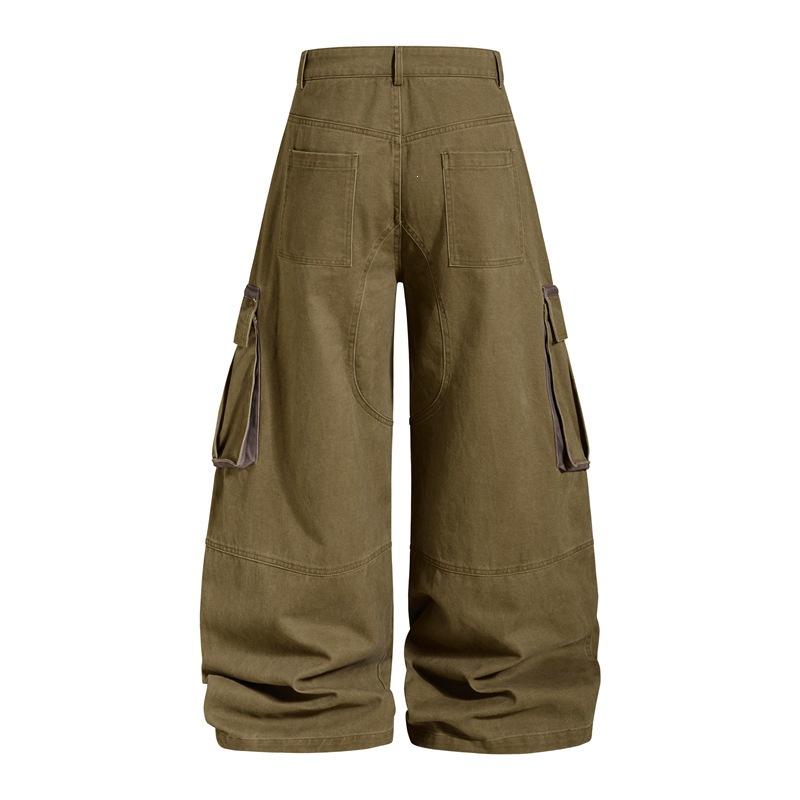 American Retro Big Pocket Overalls Men's and Women's Trendy Brand Ruffian Handsome High Street Design Sense Straight Casual Scimitar Wide-leg Pants