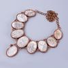 Friendship Day Deal Oval Fossil Coral Stone Copper Electroformed Chain Necklace V-86