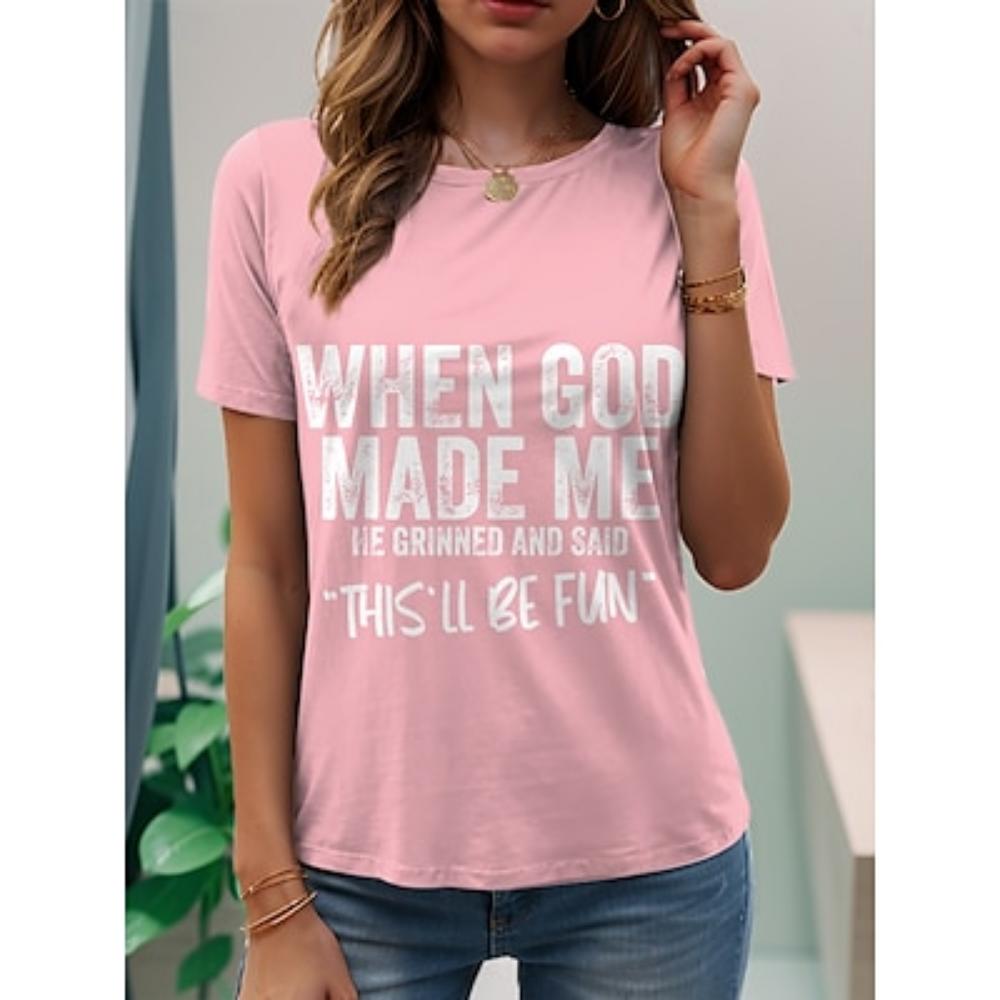 Damen T-Shirt Grafik Buchstabe Stilvoll Lässig Kurzarm Rundhals Normal Oberteile Täglich Wochenende Druck Schwarz Weiß Rosa Blau Lila Sommer Frühling