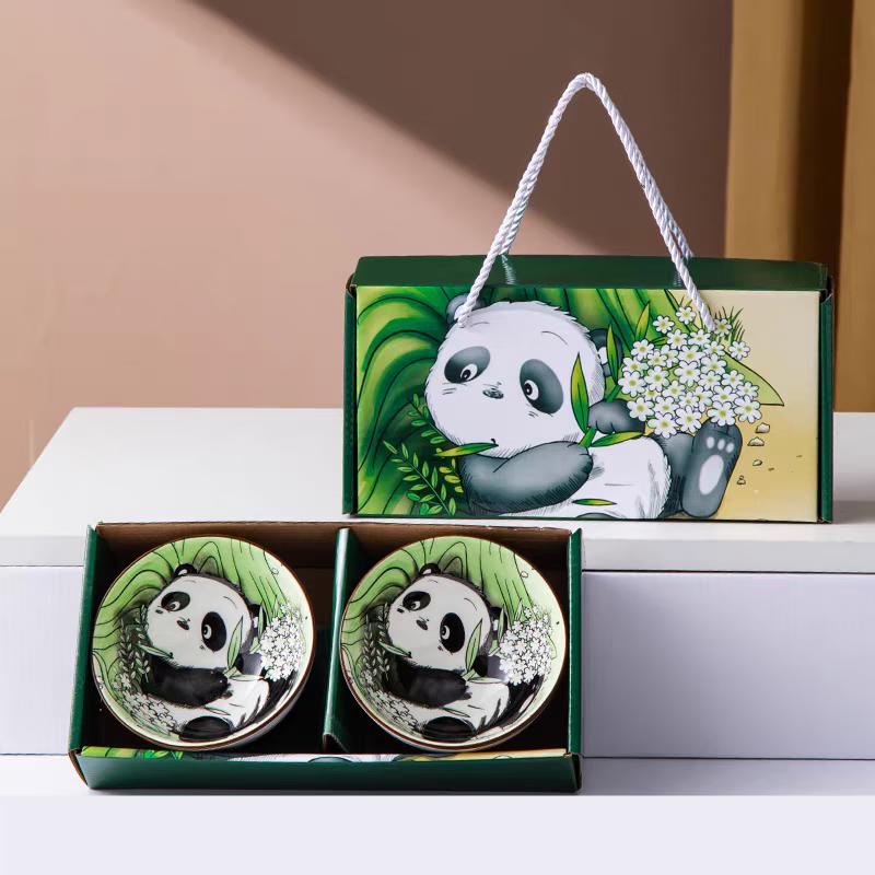 Chinese Blue and White Panda Ceramic Bowl Gift Set