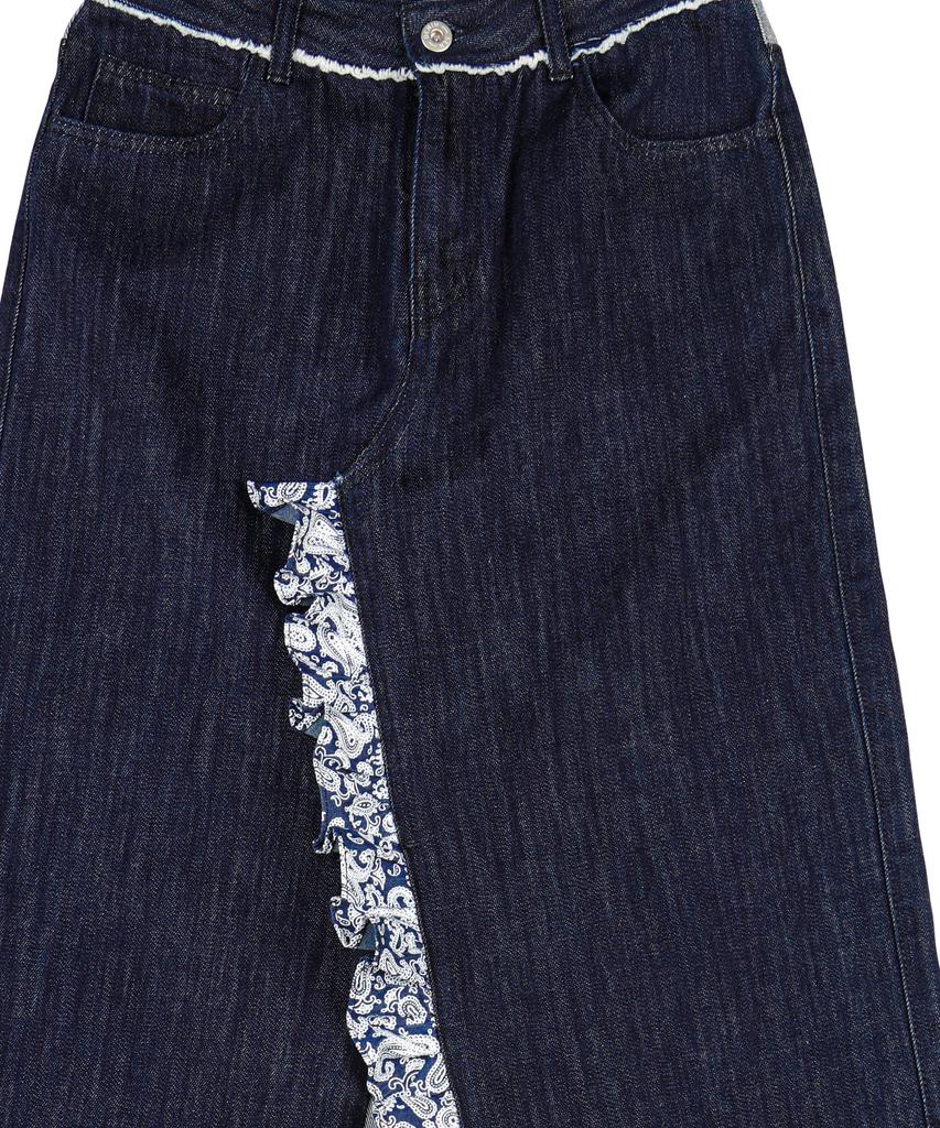 Monkey Flower Pants Remodeling Paisley Patch Long Denim Skirt/Sf7Wdp01F