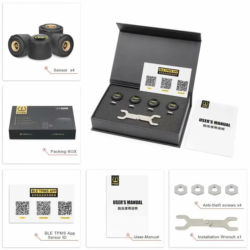 For Android iOS BLE TPMS Car Tire Pressure Sensor Waterproof Internal External Alarm Tire Pressure Sensors Bluetooth 5.0