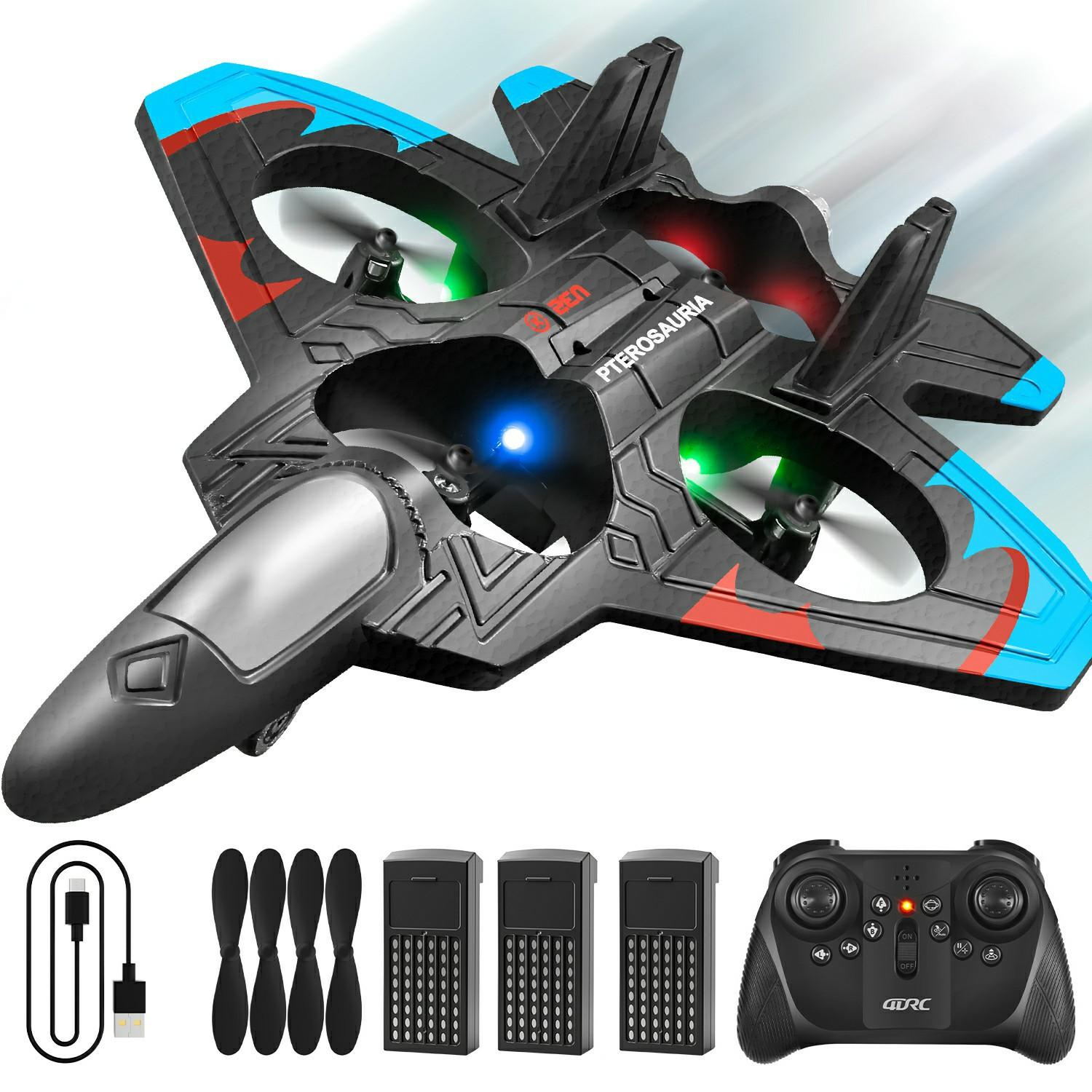 

4DRC V32 RC Airplane EPP Quadcopter Fighter Jet Toy Glider Remote Control Aircraft RC Drone (Without Camera), 3 Batteries Type A