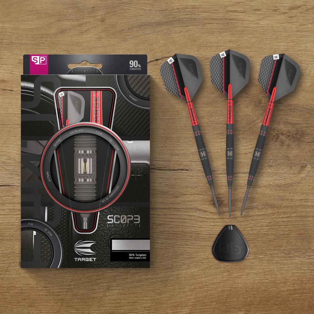 TARGET Darts Scope Steel Tip Swiss Point Tungsten Dart Barrel Steel Tip Darts Red Black Swiss Point Tool Professional Dart Set Darts, 90% Set, 04-22G