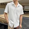 Casual Top Summer Spring Men Shirt Turn-down Collar Water Wave Texture Single-breasted Commute Loose Solid Color Short Sleeves Office