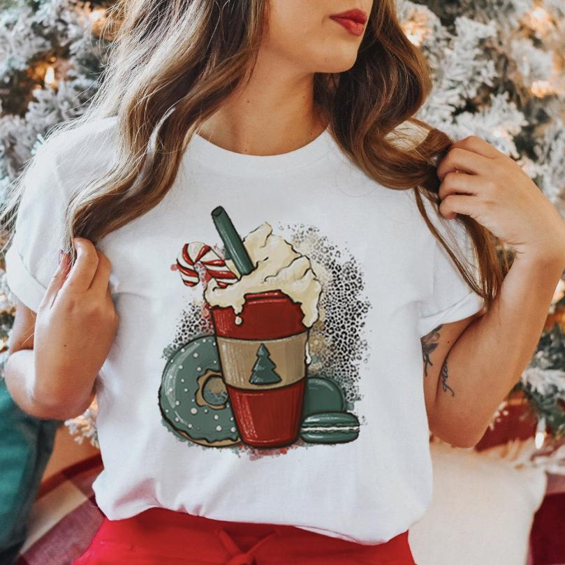 Unisex Graphic Love Cute Short Sleeve Happy Time Winter Merry Christmas Clothing Wear Printed Tops Lady Tees T Shirt Tshirt