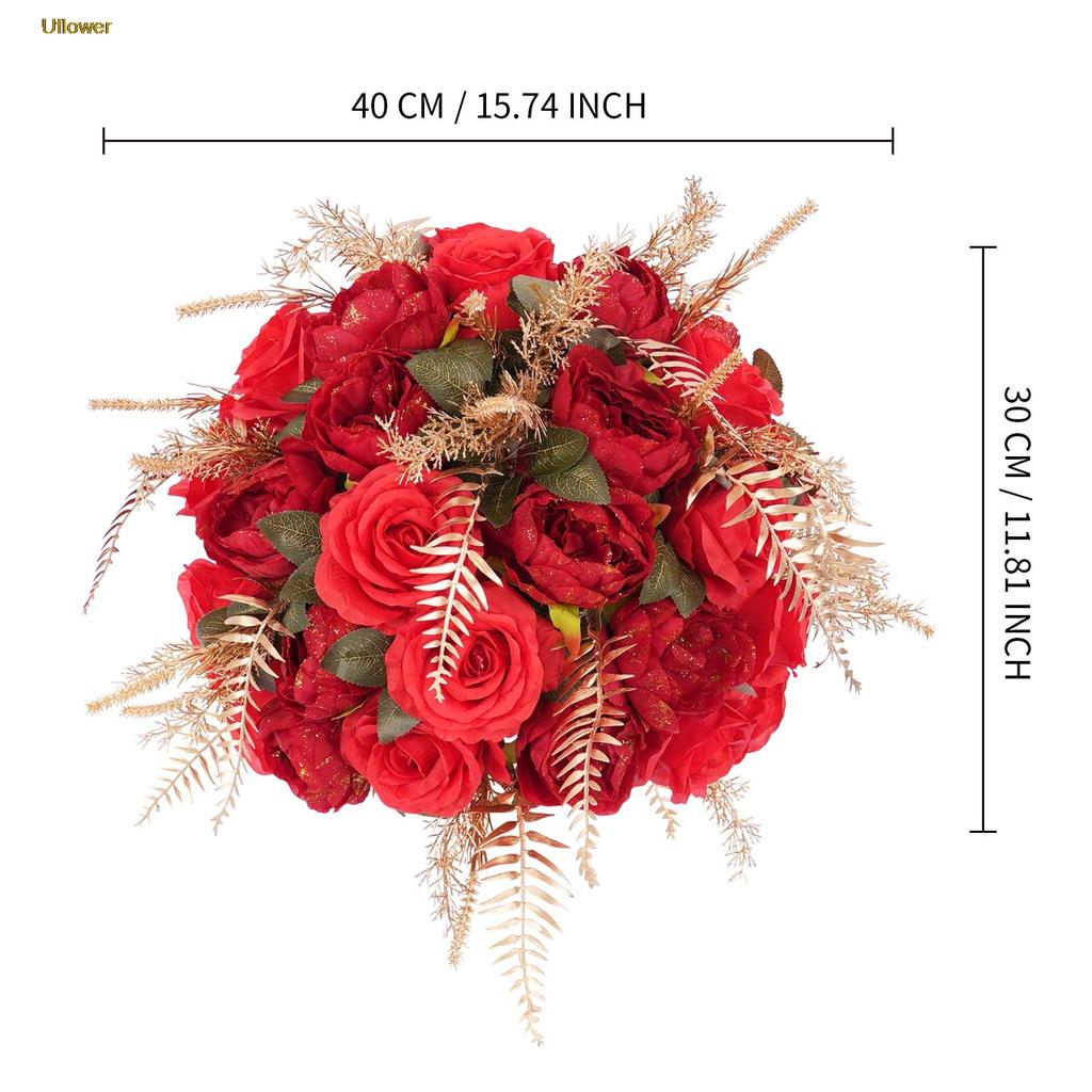 Uflower Silk Flower Ball Centerpiece Decor Artificial Wedding Backdrop Road Lead Floral Table Decoration for Events And Parties