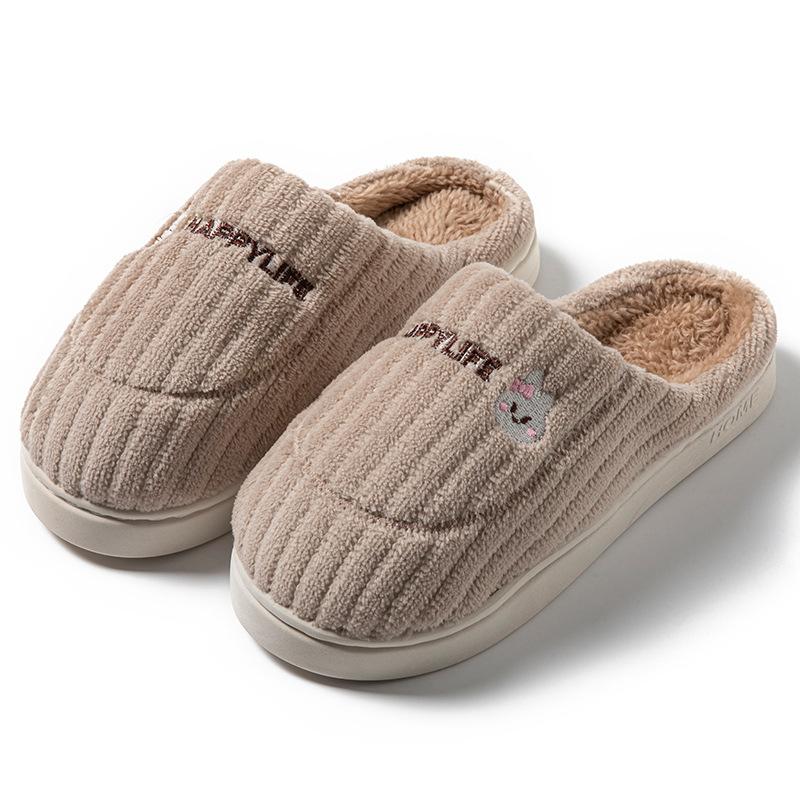 Simple wool slippers autumn and winter indoor home dormitory warm velvet soft bottom couple cotton slippers