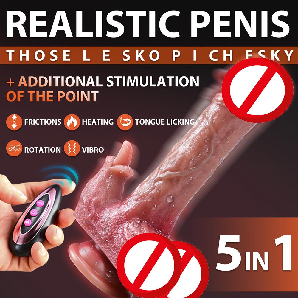 G-Spot Realistic Thrust Dildo Tongue Licking Remote Control Vibrator Telescopic Heated Tongue Licking Modes for Anal Clitoral 18