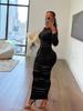 TW823 European and American Women's High-End Mesh Splicing Slim-Fit Waist-Cinched Long Dress for Autumn and Winter