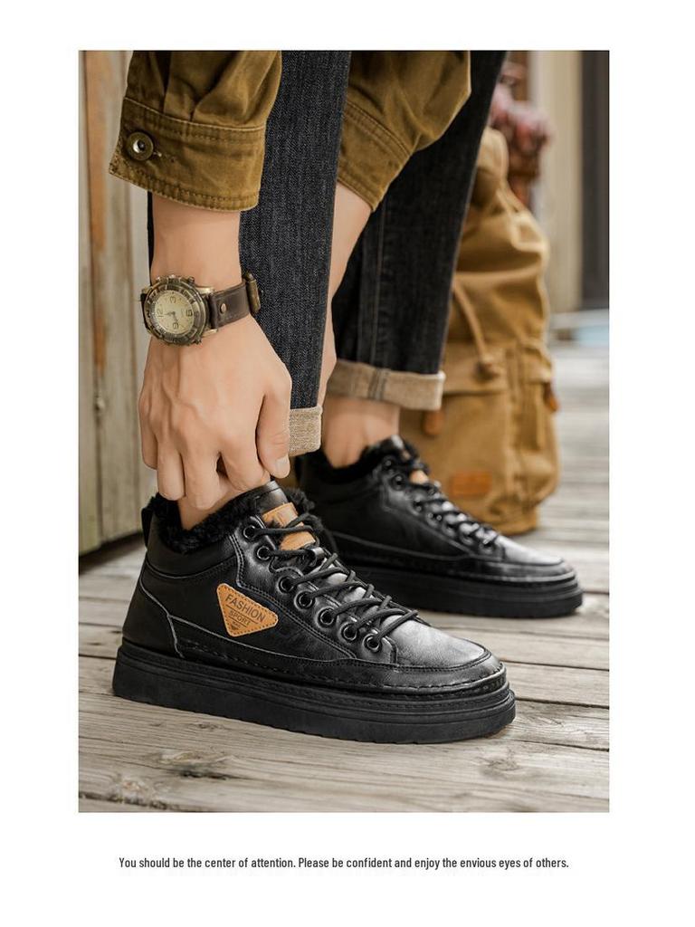 Men's Winter Fleece-Lined Martin Work Boots - Trendy, Versatile, Warm, Thickened Casual Short Boots