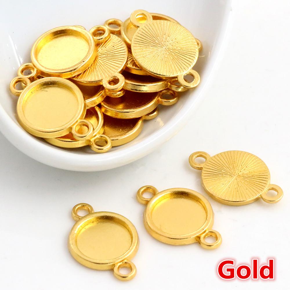 50pcs 8 10mm Inner Size Classic 7 Colors Plated One Sided Double Hanging Simple Style Cabochon Base Setting Charms Pendant