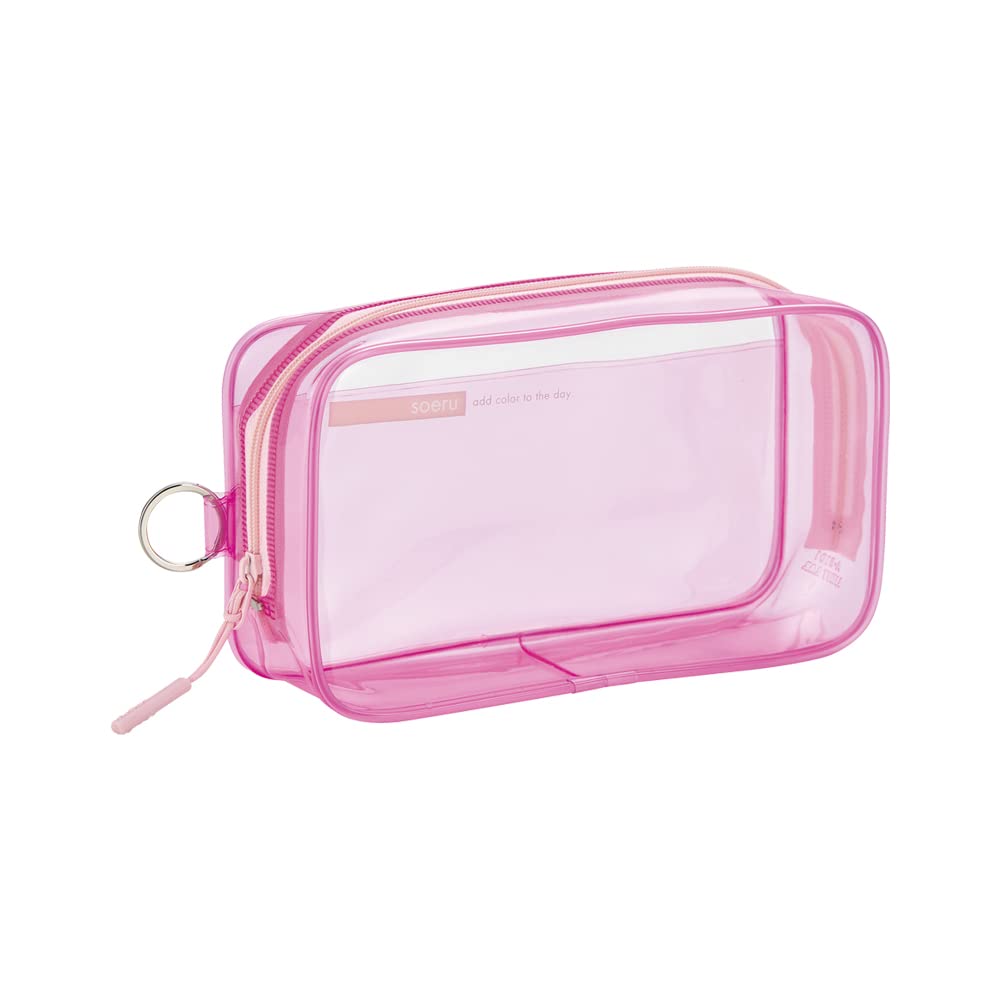 LIHIT LAB Transparent Clear Box Pen Large Holds Approximately 40 Peach SOERU Case, Capacity, Pens, Pink, A8101-12