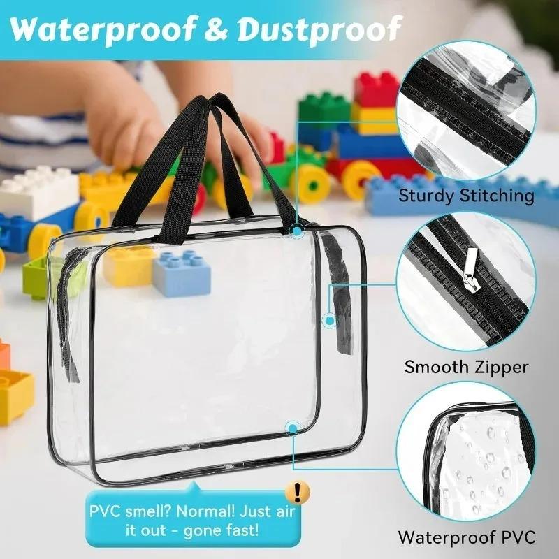 Large Toy Storage Bags Reusable Clear PVC Board Game Pouches Travel Waterproof Organizer Bags for Books Building Blocks Puzzle