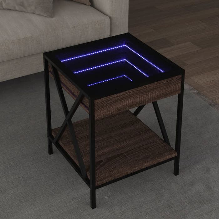 VidaXL Coffee Table with LED Infinity Brown Oak 40x40x49 Cm, Side Table, Living Room Table, End Table, 847696