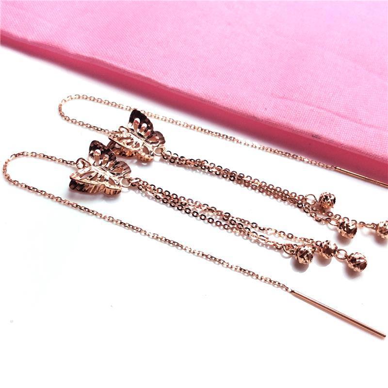 Exquisite Russian 585 Purple Gold Butterfly Tassel Long Earrings Fashion Versatile Rose Gold Plated Color Gold Earrings