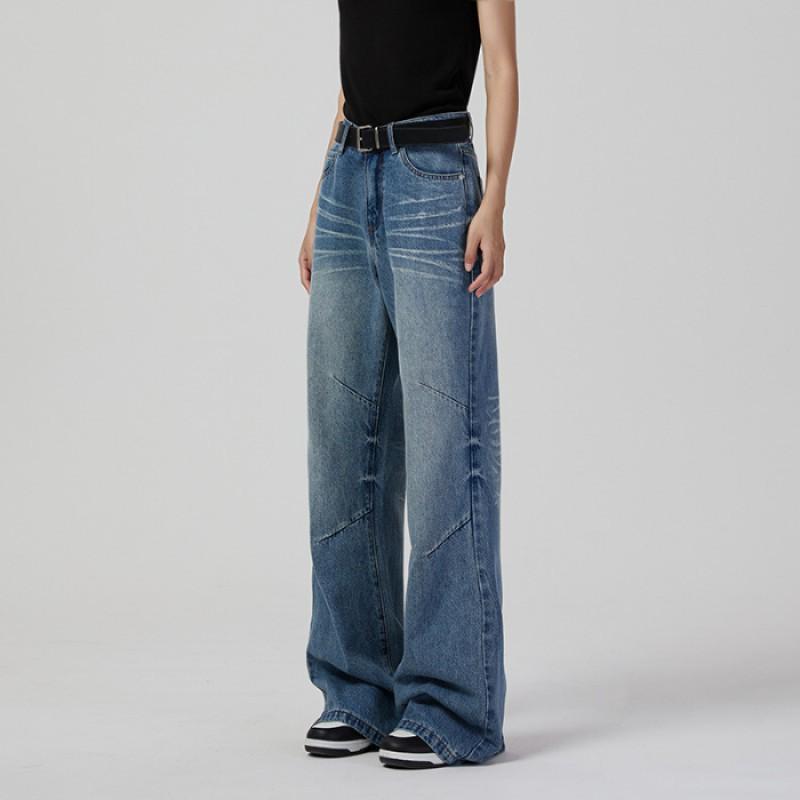 

Men s Women s Same Style Neutral American High Street Jeans Trendy Simple Casual Loose Micro-stretch Denim Pants S темно-синий