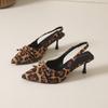 Niche High Heels Leopard Print Bag Head Sandals Fairy Shoes 2025 New Summer Temperament Pointed Bow Single Shoes