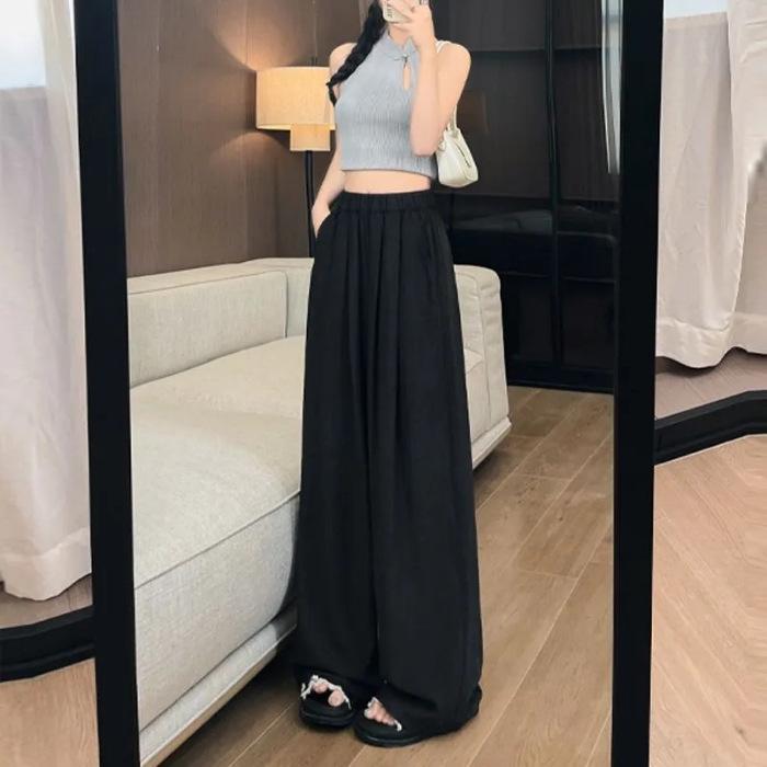 

Women s Creamy White High-Waisted Wide-Leg Pants, Summer Thin Loose Drape Slimming Casual Long Trousers S