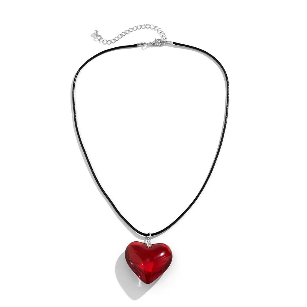 Rotes Herz Choker-Halskette Bunte Glasur Herz-Anhänger Halskette Große Herz-Schmuckstücke für Frauen Mädchen Herz-Anhänger Halskette
