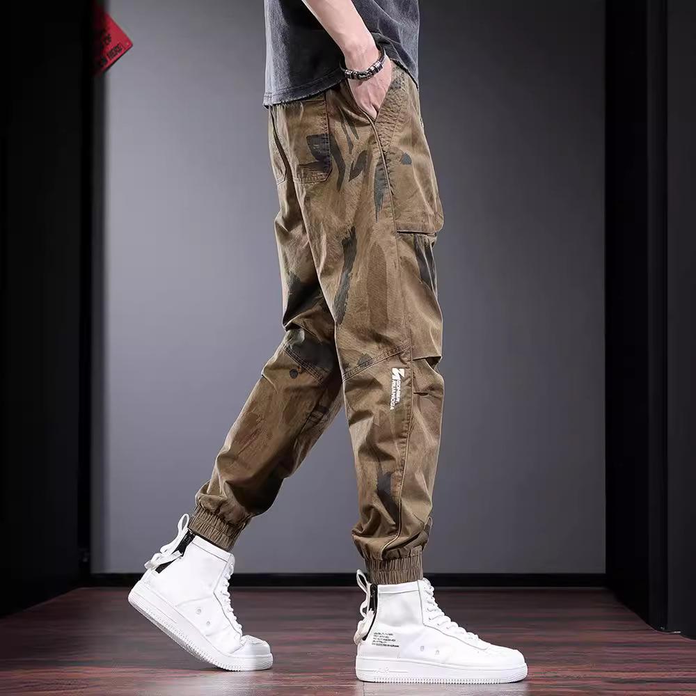 Summer French overalls men's trendy brand loose tied feet elastic pants outdoor British ruffian training tactical camouflage pants