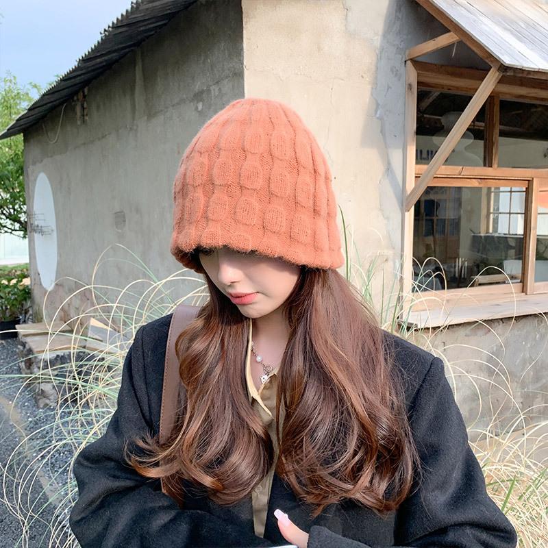 Soft waxy knitted wool bucket hat women's autumn and winter big head circumference washbasin hat bucket hat