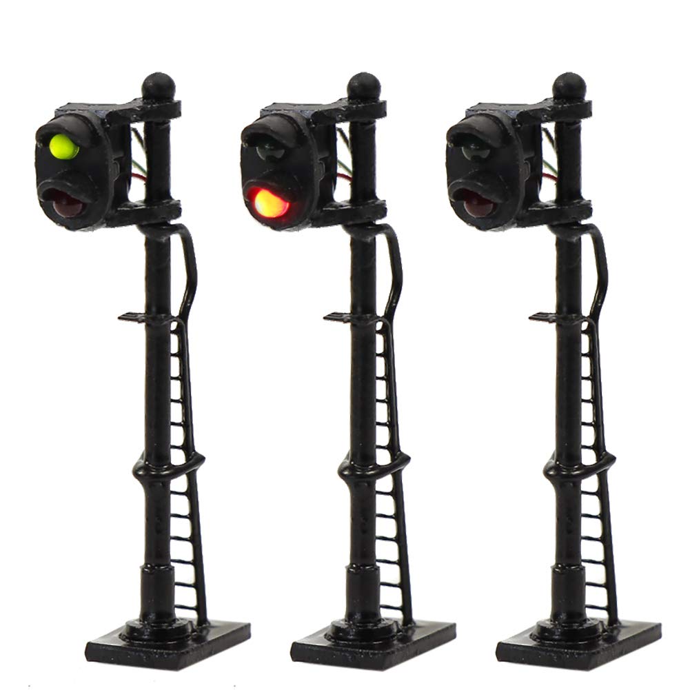 Traffic Signal Lights, 2-Light Type, Black Metal Light Post, 3-Pack, 1/150 Scale, for Railway Models, Building Models, Dioramas, Education, DIY