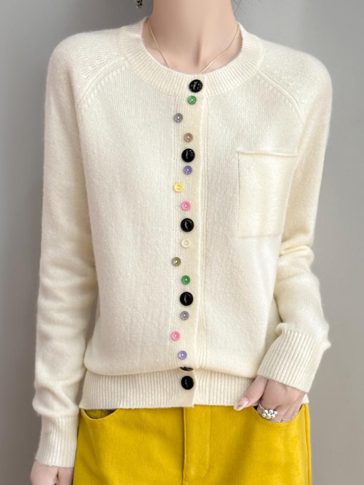 Colorful Button Cardigan: Spring Fashion, Versatile Round Neck, Long Sleeve Knit for Women